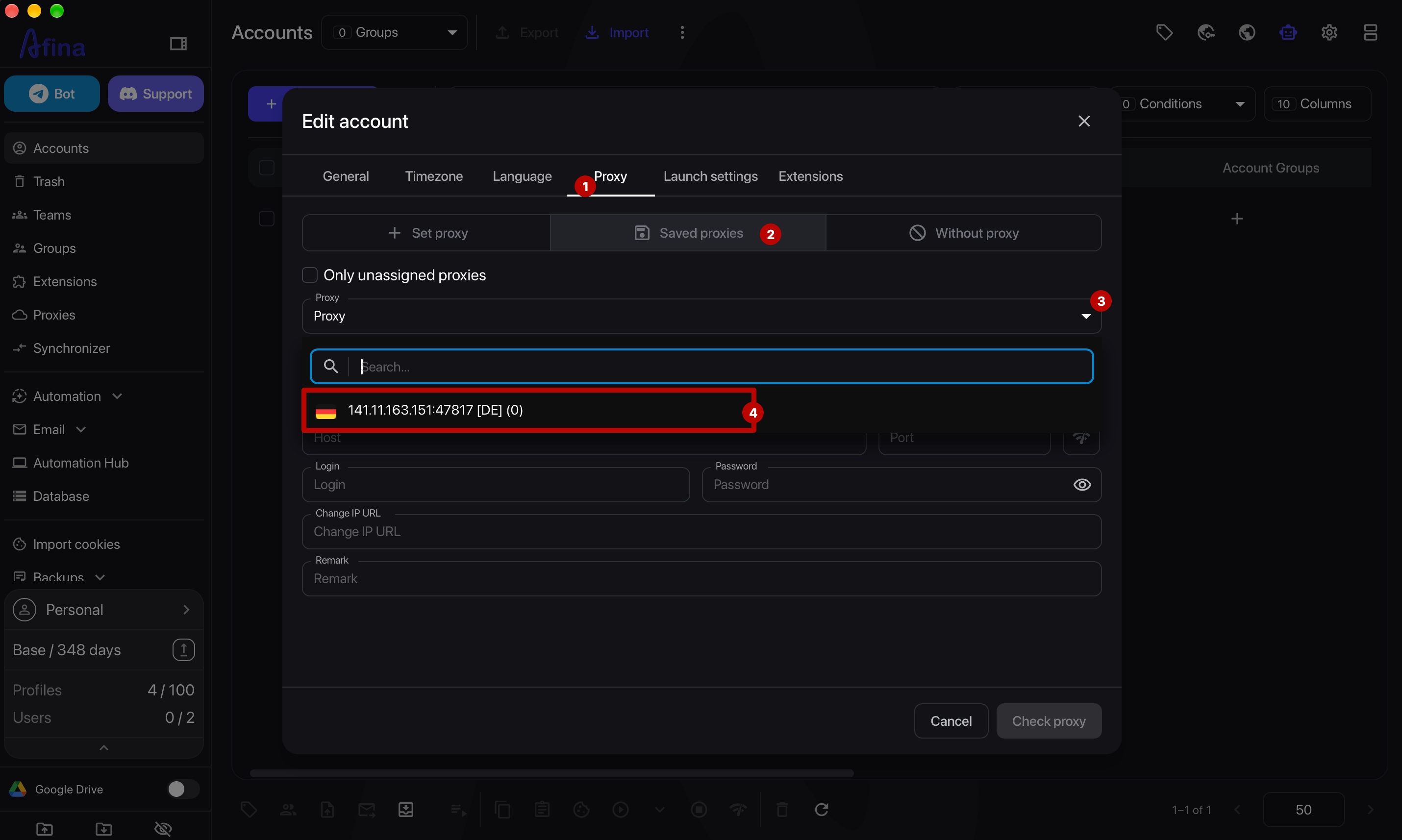 Selecting an existing endpoint from Saved proxies