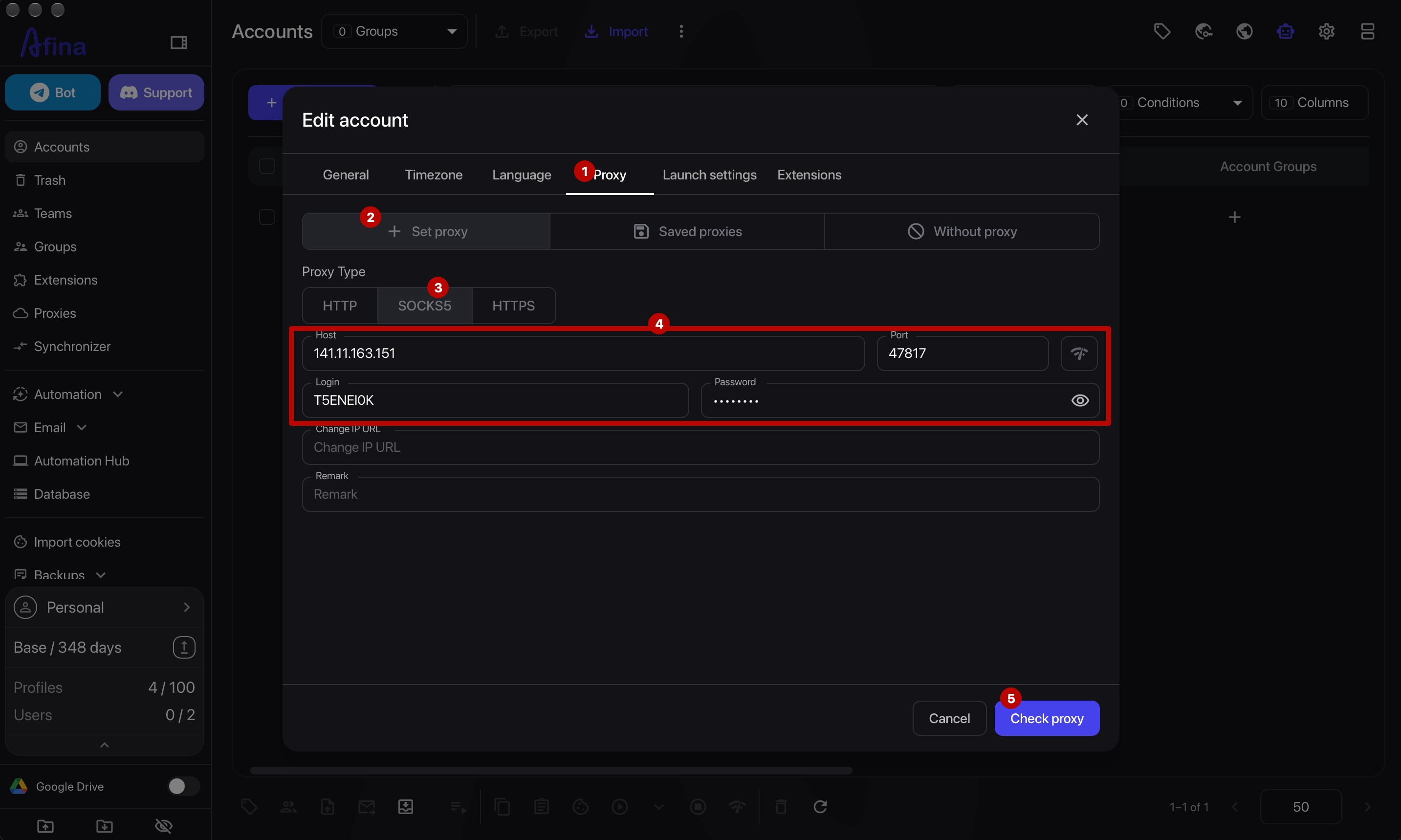 Selecting the proxy setup option in the Proxy tab