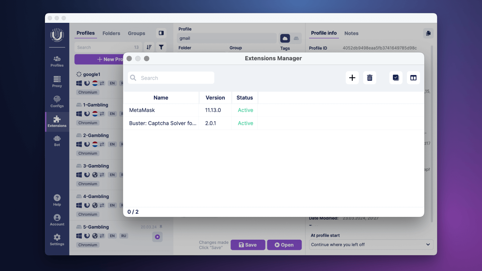 Bulk extension installation